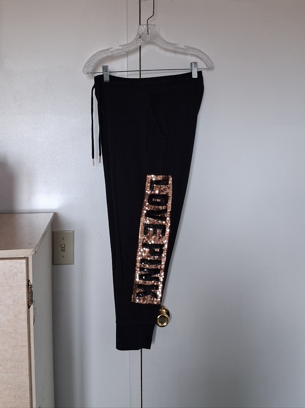 PINK (VS) Black Jogger with Gold Sequin SizeMedium